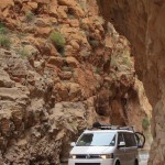 Cali driving the narrow Dades Gorge
